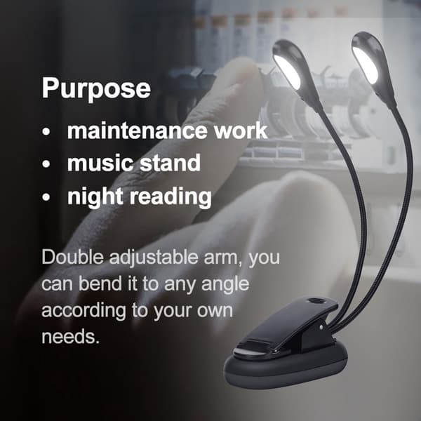 Clip On Noderstand Boglæsning Mini Dobbelt Justerbare Arme Lys LED Lampe (6 Perler)