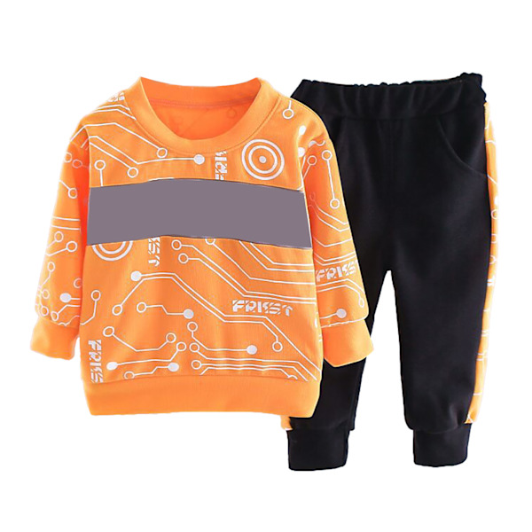 Barn Pullover Sweatshirt Set för Pojkar Bokstavstryck Mjuk Hudvänlig Ekologisk 2 Delar Outfits för Dagligt Liv Utomhus Orange 100cm/39.37in