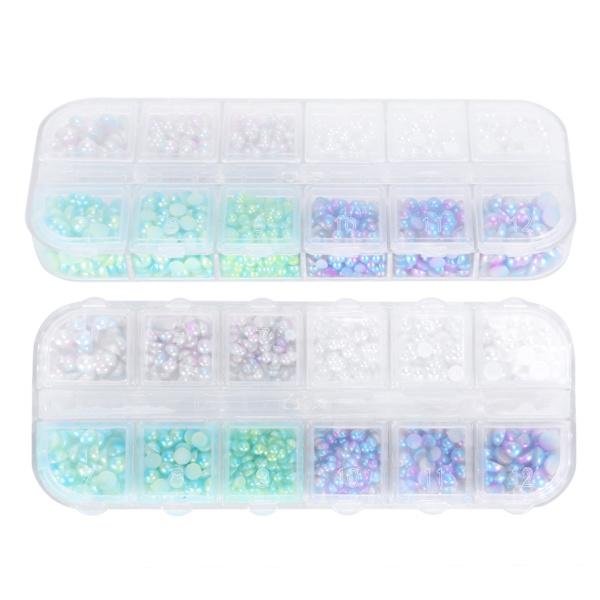 2 bokser halvsirkelformet flatback diamant DIY imitert perle for sko hatter dekorasjon