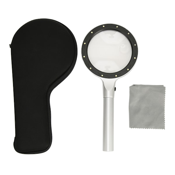 Forstørrelsesglass med 12 LED-lys 5X 10X Lighted Large Magnifying Glass Håndholdt To Lysstyrkenivå Forstørrelsesglass