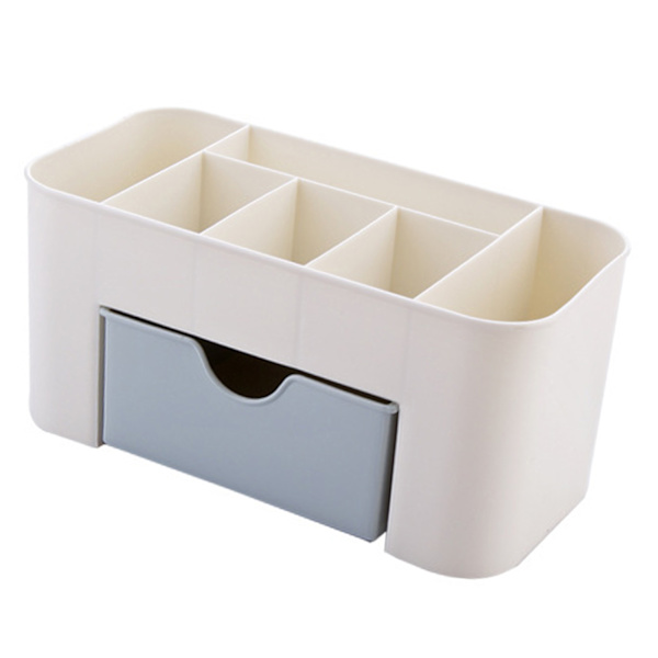 Kosmetik Makeup Organizer PP Multifunktionel 6 Rum Makeup Skrivebordsarrangør med Skuffe Blå