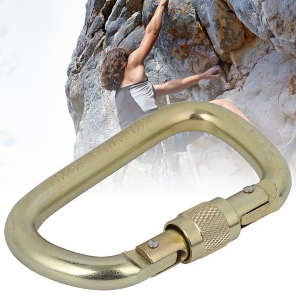 Hög Bärande Master Lock Utomhus Skruvgrind D-formad Karbinhake för Klättring Bergsklättring (Gyllene)