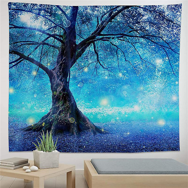 Väggbonad Magisk Skog Blått Träd Väggbonad för Sovrum Vardagsrum - 130x150cm