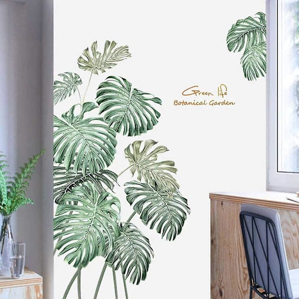 Set med 2 st 90x120cm Nordic Minimalist Green Leaf Wall Stickers - Tropical Palm Leaf Design för inredning i sovrum och vardagsrum