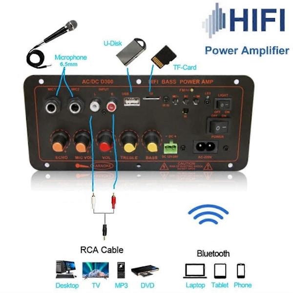 Audio 300W Forstærker Board D300 Subwoofer Dobbelt Mikrofon EU Stik