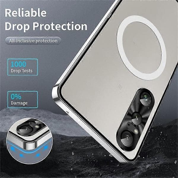 Magic Shield Magnetic Series Compatible with Sony Xperia 1 VI Case Metal+TPU Phone Case with Lens Protector Silver