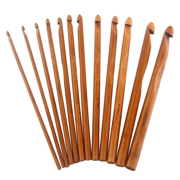 12 st bambu stickningsnålar set olika storlekar slätare kanter rund bambu virkning för DIY tröjor