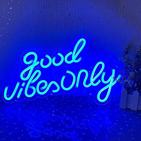 1 kpl Good Vibes Only LED-neonkyltti Sininen Neonkyltti Koristeluun Juhliin, Huoneisiin, Hotelliin, Baariin, USB-ladattava