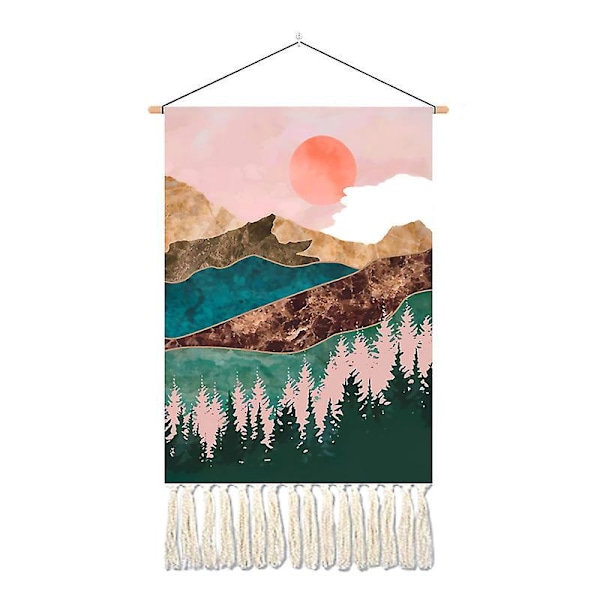 Bohemisk Makramé Vävd Väggbonad Soluppgång Väggbonad Tapestry med Färgglada Tofsar Boho Dekor för Hem Sovrum Fest Hantverk Gåvor