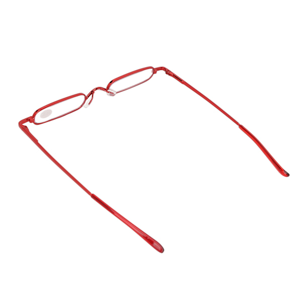 Slanke lesebriller Små bærbare rustfritt stål Metall HD Mini-lesebriller for med etui Eldre menn Kvinner Rød +100
