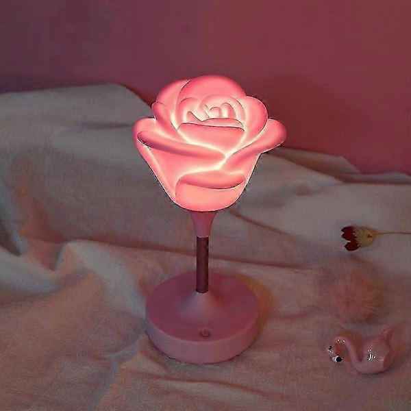 Blomsterbordlampe Stående Pink Rose LED USB Natbordslampe til Stue Kontor Læsning, Kreativ Valentinsdag Fødselsdagsgave til Elsker Kvinder Gi