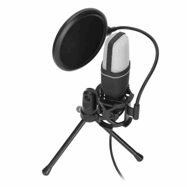 USB-mikrofon 360 graders rotasjon RGB-indikator Spillmikrofon med frontrute og stativ for PS5 PC