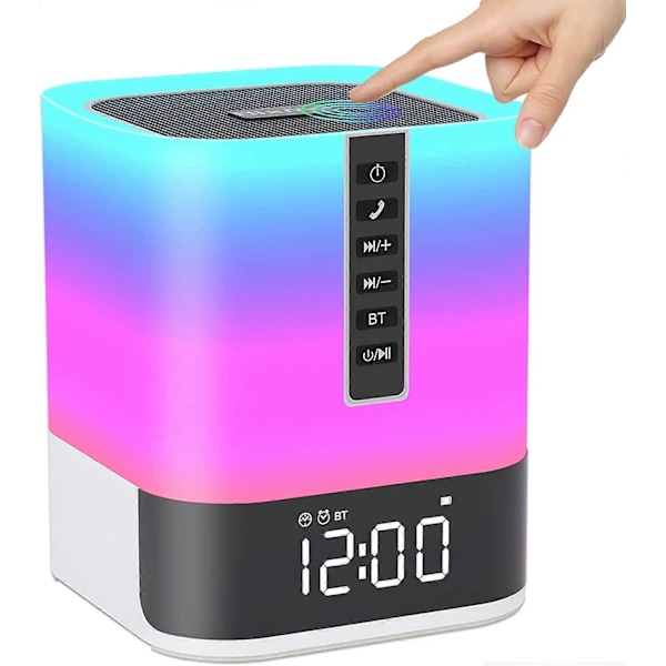 Högtalare Nattlampa, Portabel Högtalare Dimbar Touch Sänglampa Flerfärgad Bordslampa Smart Väckarklocka 2000mAh Stödjer TF/SD-kort Perfekt Present Sovrum