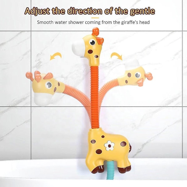 Giraff Badleksak för Småbarn 1-3 år, Automatisk Sprinkler & Sugkoppar, Vattenleksaker för Barn 4-8 år (Gul)