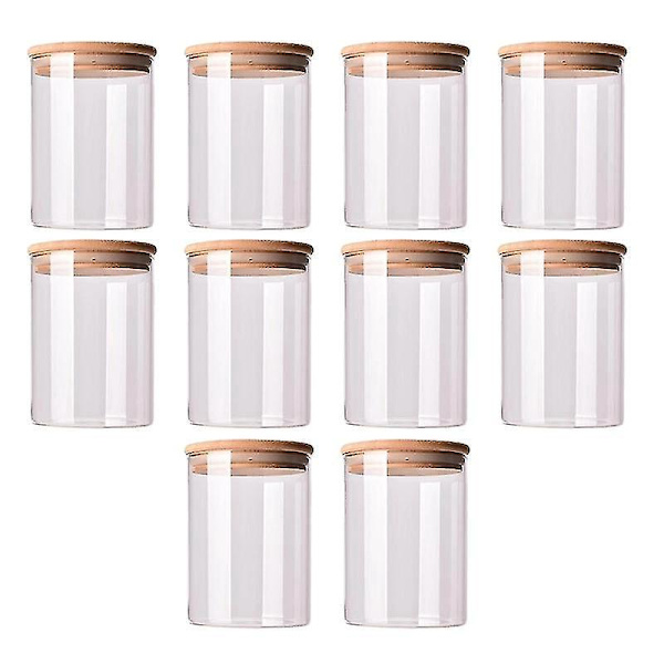 10-pack lufttäta burkar i glas med lock av bambuträ - förvaringsburkar för kök, matbehållare för te och mer