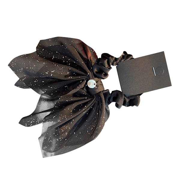 Hår Scrunchies med rosett glänsande mesh rosett hästsvanshållare Scrunchies för flickor kvinnor svart