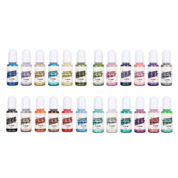 24 farver Epoxyharpikspigment Flydende epoxyfarveharpiksfarvestof Diamantstøvglitterpigment til små UV-harpiksforme