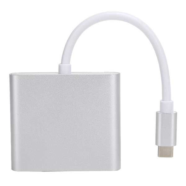 USB C-adapter 3.1 3-i-1 Hub-omformer Dock High Definition Multimedia Interface 4KSølv