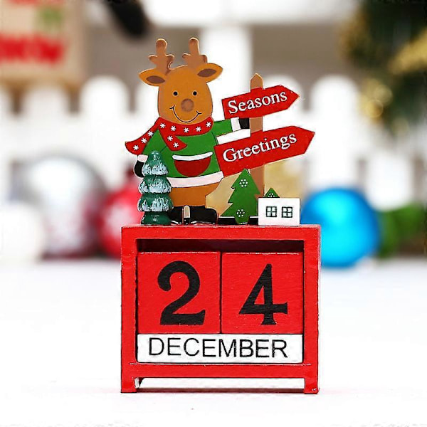 Julekalender Nedtællingskalender Træklodser Julekalender til Skrivebord Julemand Elg Skrivebord Hånddekoration, Skrivebordskalender Flip Kalender