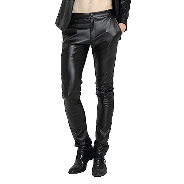 Slim Fit Straight Nahkaiset Housut Miehille EU 32 Musta