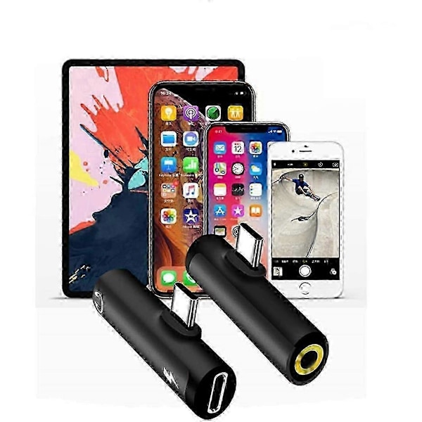 Hörlursadapter, adapter splitter, lightning splitter, ljudadapter svart rektangel