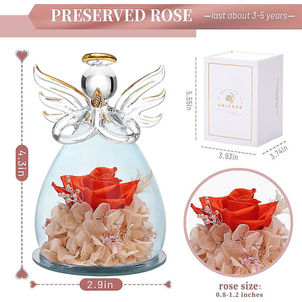 Glasengelstatue med smukke lilla blomster - Perfekt mors dags- eller fødselsdagsgave til mor 4.3X2.9in Engel Orange