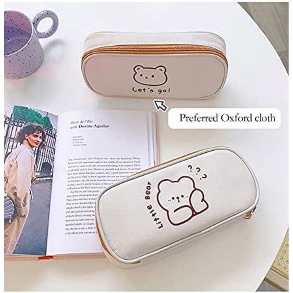 (Bear A) Kawaii Style Case med stor kapacitet för studenter, tonåringar, flickor, gymnasieskola, högskola, kontor