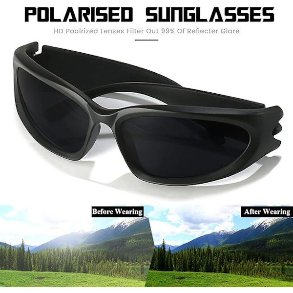 To linse polariserende surround solbriller Y2K Mote Futuristiske ovale solbriller UV400 Polariserende Kjøring Fiske Golf Solbriller For Menn For Kvinner