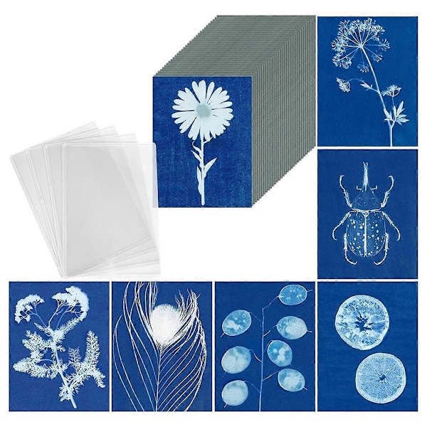 Soltrykkpapirsett, 100 ark cyanotype-papir, A5 solkunstpapir