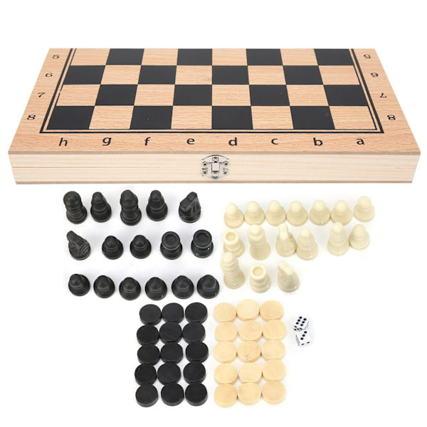 3-i-1 Trä Schack Dam Backgammon Fällbar Bärbar Interaktiv Schackbräde LeksakM 29 x 29cm / 11.4 x 11.4in