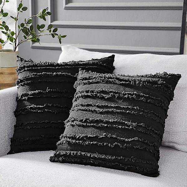 Svarta Prydnadskuddar för Soffa Säng, Bomull Linne Dekorativa Kuddar Kuddfodral, 40 x 40 cm, Set med 2, Inga Innerkuddar