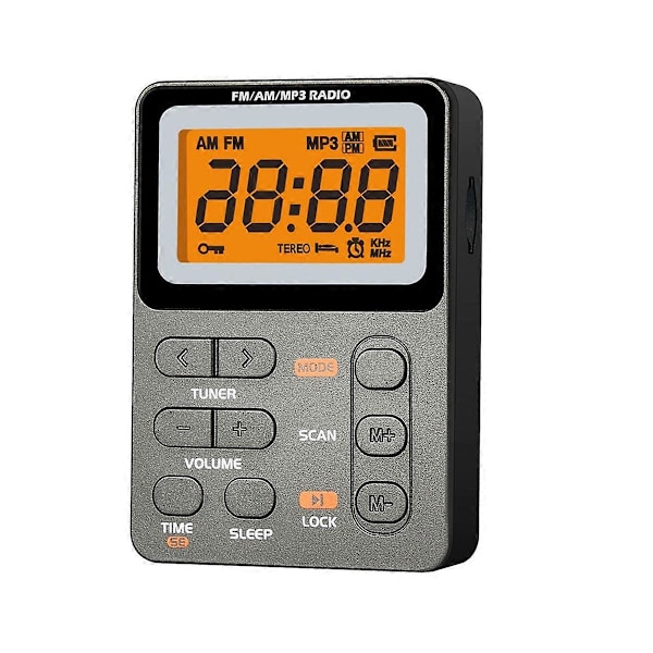 LED-display AM/FM lommeradio for sport utendørs - Grå
