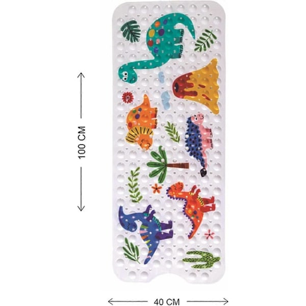 Sklisikker badematte, sklisikker dusjmatte for barn, ekstra lang, dinosaur