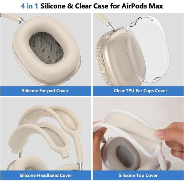 Etui til Airpods Max 1/2, Gennemsigtigt og TPU Tilbehør (Kompatibelt, Starlight) Starlight