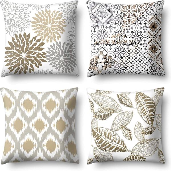 Set med 4 geometriska örngott med print , kuddfodral i linne soffa, heminredning 45x45cm
