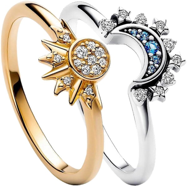 Sol och Måne Ring Set Stapelbara Ringar för Kvinnor, Ringar som Vänskapsringar för Bästa Vän Presenter, Sol och Måne Stapelringar för Tonårsflickor Zekai 6