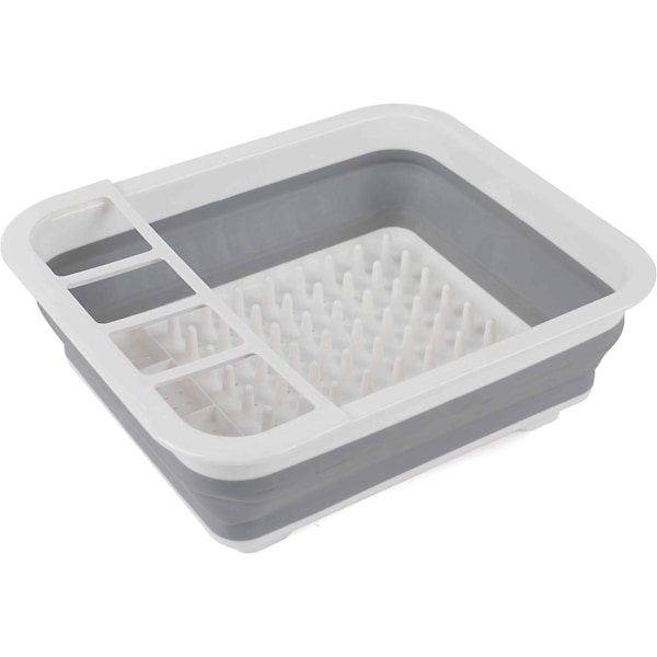 LA031051 Grå hopfällbar diskställ med besticksavdelare, perfekt för husägare eller camping, slagtålig, platsbesparande design
