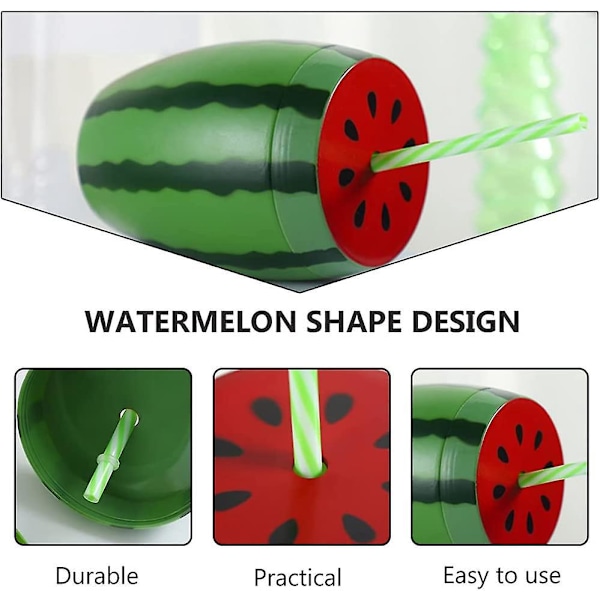 1 stk Plastik Vandmelon Formet Drikkekop Vandmelon Sippy Kop med Strå til Sommer Vandmelon Fest Tilbehør