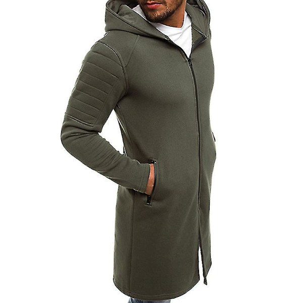 Hætte Zip-Up Lang Frakke til Mænd L Army Grøn