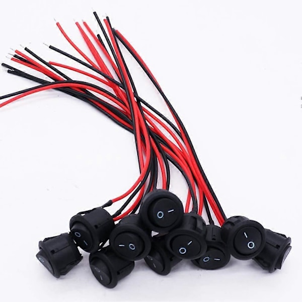 Rund Vippebryter, AC 6A/125V, 3A/250V 2-pins Vippebryter, Låseknappbryter, for Bil, Lastebil, Racerbiler, (10 stk)