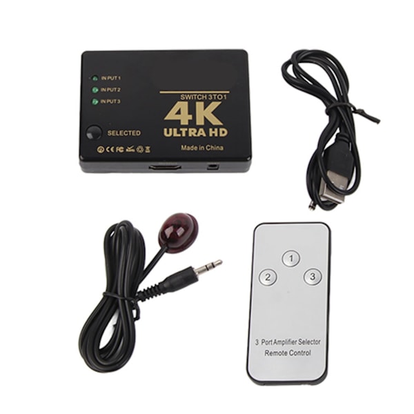 4K Ultra HD 1080P 3-porttinen HDMI-kytkinvahvistinvalitsinjakaja keskitin kaukosäätimellä
