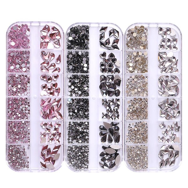 3 kpl Crystal AB litteät strassit ja kirkkaat kynsitimantit nail art - tee-se-itse kynsikorut ja korutarvikkeet