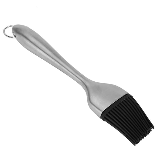 Grillbørste med silikonhode og håndtak i rustfritt stål for marinering og grilling (20 cm)