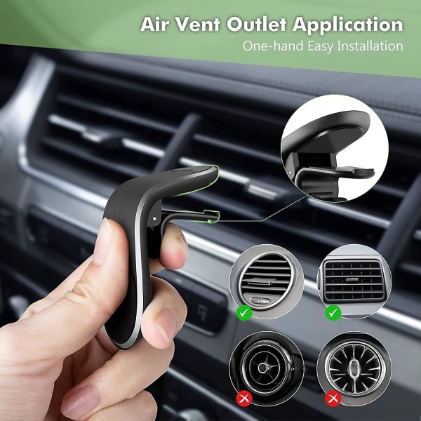 L-Type magnetisk biltelefonholder til iPhone 12/13/14 - Kompatibel med vandret luftventil