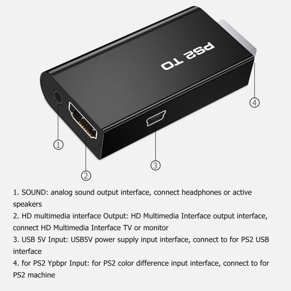 för PS2 till HD Multimedia Interface Converter 1080P Plug and Play för PS2 Converter Adapter för HD TV Monitorer Projektorer