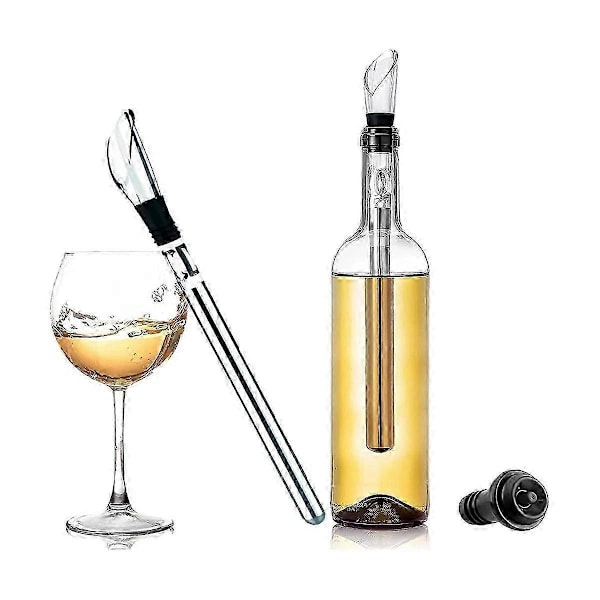 2 STK Vinkøler Vinflaske Køler Rustfrit Stål Vinkøler Stav Vin Dekanter med Vin Aer