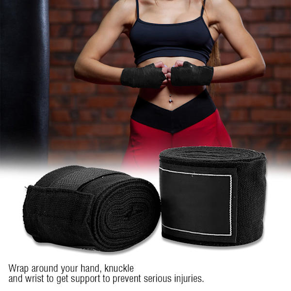 2 stk 2,5 m elastisk rem boksning Sanda Muay Thai MMA Taekwondo Bandage Håndbind (sort)