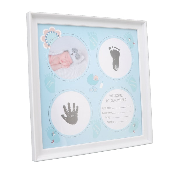 Baby Handprint Footprint Kit för Nyfödda Pojkar Flickor Slitstark Plast Densitetsbräda Baby Print Frame Kit för Display Blå