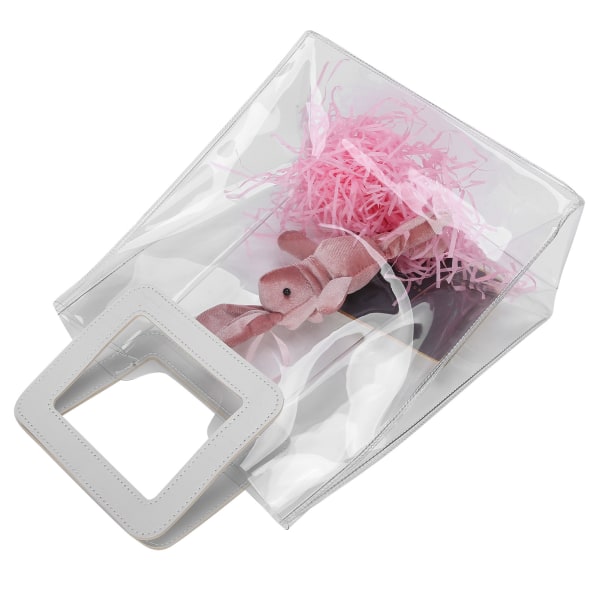 PVC läpinäkyvä lahjalaukku PU-nahkakahvainen kantolaukkupakkaus käsilaukun lisätarvike (L) vaaleanpunainen
