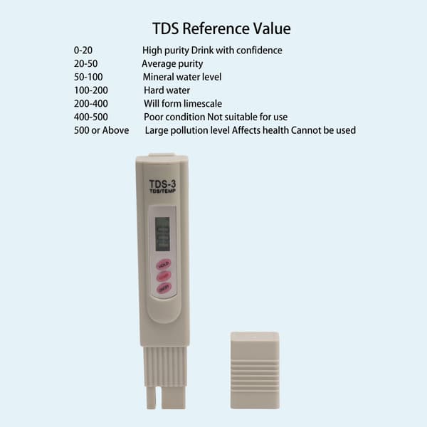 Bærbar grå vandkvalitetstestermåler 3-knaps digitalt display vandkvalitet TDS-testpen til akvarium